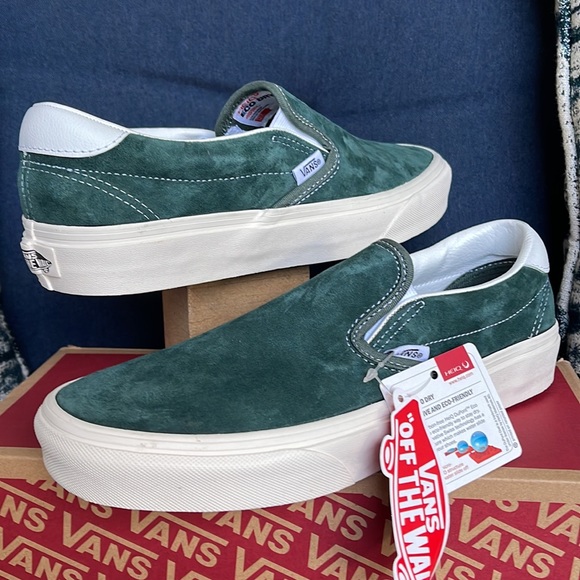 Vans Shoes | Vans Slip-On 59 Pig Suede Jungle Green Snow White Mens | Color: Green/White | Size: 11 | Vans_Capital's Closet